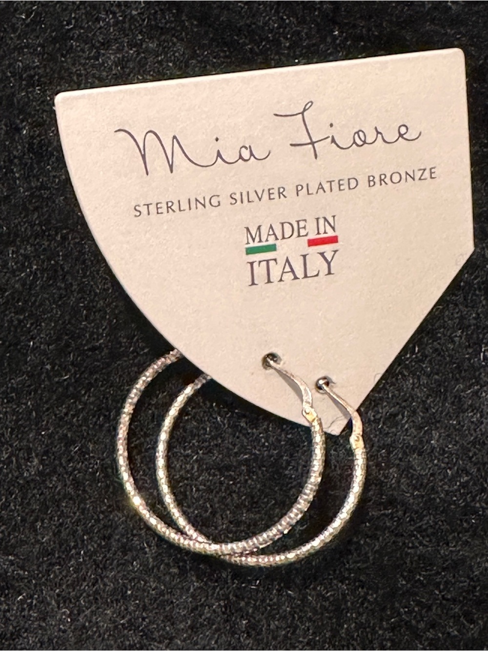 Mia Fiore Sterling Silver Plated Bronze Textured Hoop Earrings 1.25" Made in Ita